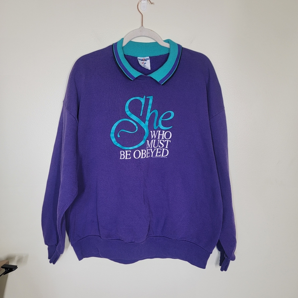 Vintage 80s Graphic Sweatshirt With Collar Made In USA 2X
